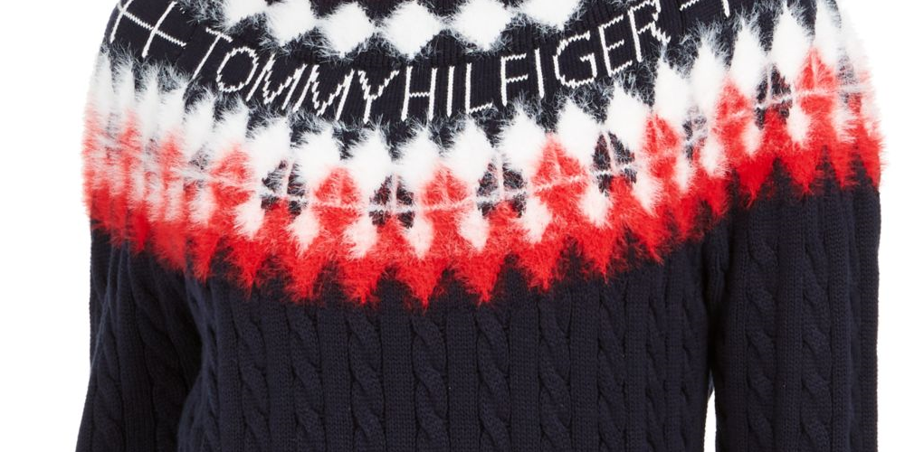 Tommy Hilfiger Suéter Feminino Estampado Manga Longa Gola Joia Azul Tamanho Médio