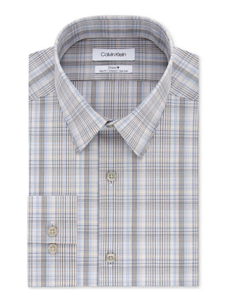Camisa social xadrez masculina Calvin Klein, semi-ajustada, marrom, tamanho 36-37