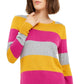 Camiseta feminina Maison Jules com estampa de blocos de cores, manga comprida e gola redonda, tamanho extragrande, amarela