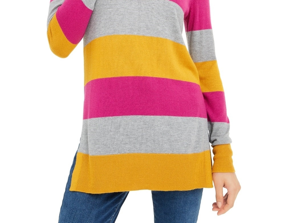 Camiseta feminina Maison Jules com estampa de blocos de cores, manga comprida e gola redonda, tamanho extragrande, amarela