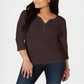 Karen Scott Top Henley de Algodão Feminino Chocolate Tamanho X-G