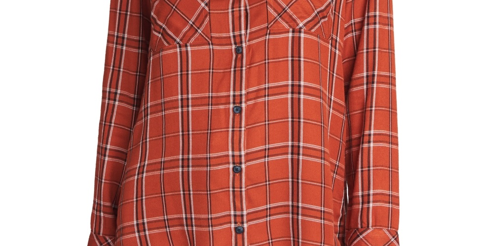 Blusa feminina xadrez de manga comprida com gola e botões, tamanho extragrande