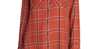 Blusa feminina xadrez de manga comprida com gola e botões, tamanho extragrande