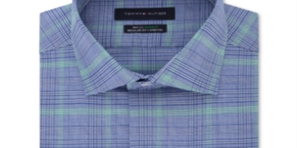 Camisa social masculina Tommy Hilfiger Classic Fit, sem passar a ferro, elástica, tamanho GG, azul-marinho