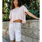 Camiseta feminina Free People rosa claro, curta, tamanho X-S