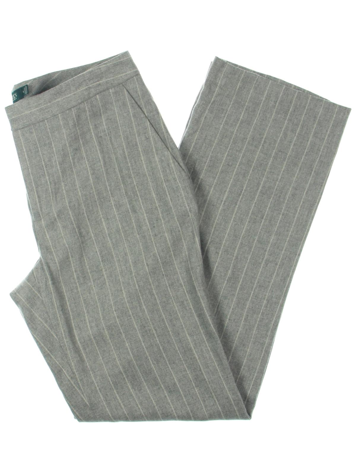 Calça feminina Ralph Lauren Quartilla Wool Blend listrada com perna reta, cinza, tamanho 12
