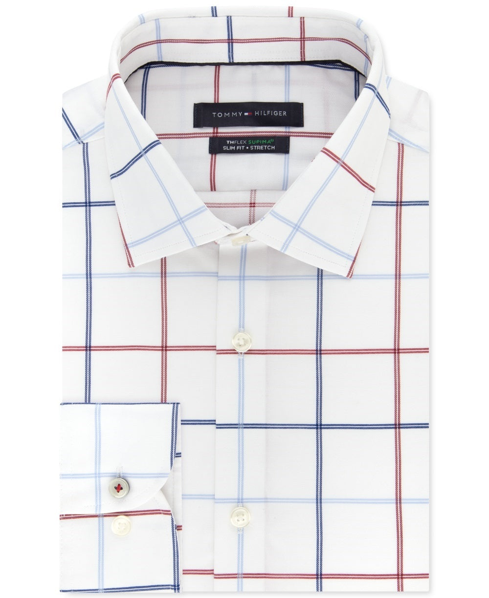 Camisa social xadrez slim fit masculina Tommy Hilfiger vermelha tamanho 14,5 x 32-33