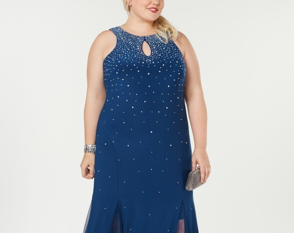 Vestido moderno com tachas feminino Morgan &amp; Company, azul, tamanho 16W