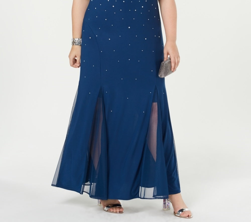 Vestido moderno com tachas feminino Morgan &amp; Company, azul, tamanho 16W