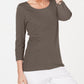 Blusa feminina Karen Scott de algodão com manga 3/4, bege, tamanho médio