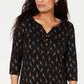 Karen Scott Estampa Girafa Henley Preta Feminina Tamanho Pequeno X-Grande