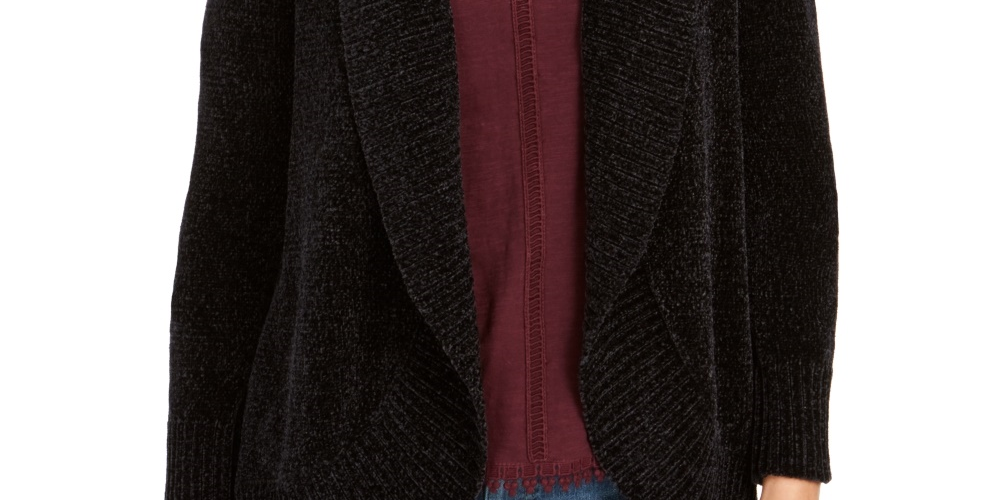 Cardigan feminino estilo &amp; co com gola xale em chenille, preto, tamanho pequeno grande