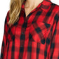 Blusa feminina xadrez de manga comprida com gola e botões Sanctuary, vermelha, tamanho grande