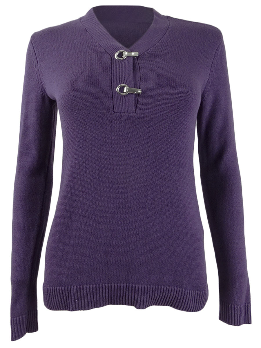 Karen Scott Suéter Henley Feminino de Algodão Roxo Tamanho Pequeno
