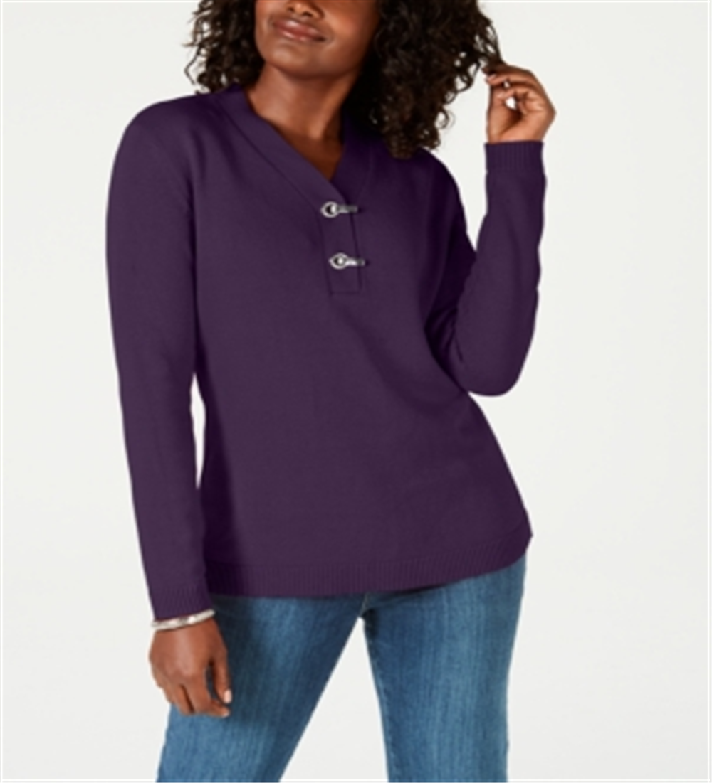 Karen Scott Suéter Henley Feminino de Algodão Roxo Tamanho Pequeno