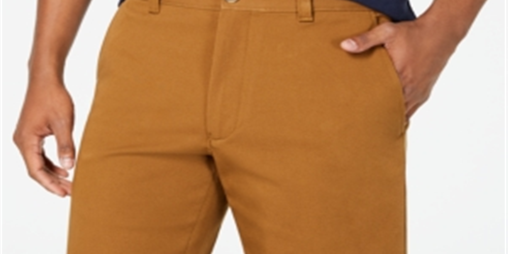 Calções de ganga de desempenho com frente lisa para homem Club Room, castanhos, tamanho 38