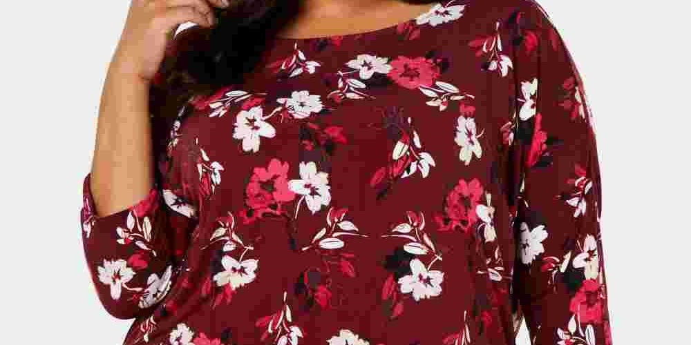 Blusa feminina estampada Alfani com manga 3/4 vermelha, tamanho 3X