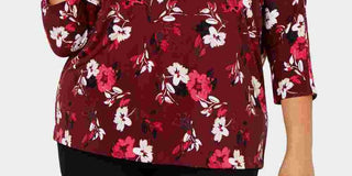 Blusa feminina estampada Alfani com manga 3/4 vermelha, tamanho 3X