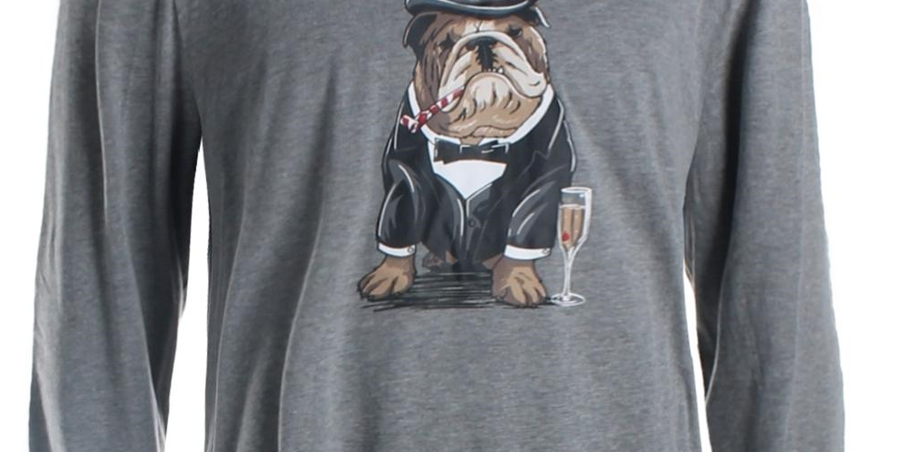 Camiseta masculina com estampa de buldogue e gola redonda, cinza, tamanho grande, Club Room