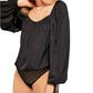 Free People Unissex Manga Longa Gola Quadrada Body Terno Top Preto Tamanho P