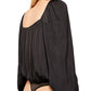 Free People Unissex Manga Longa Gola Quadrada Body Terno Top Preto Tamanho P