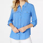 Camisa feminina lisa com botões Charter Club, azul, tamanho pequeno e pequeno
