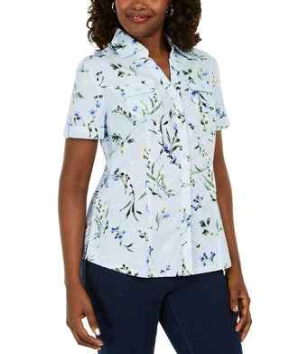 Camisa feminina Karen Scott de algodão com estampa floral, azul, tamanho médio