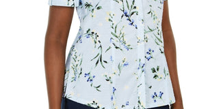 Camisa feminina Karen Scott de algodão com estampa floral, azul, tamanho médio