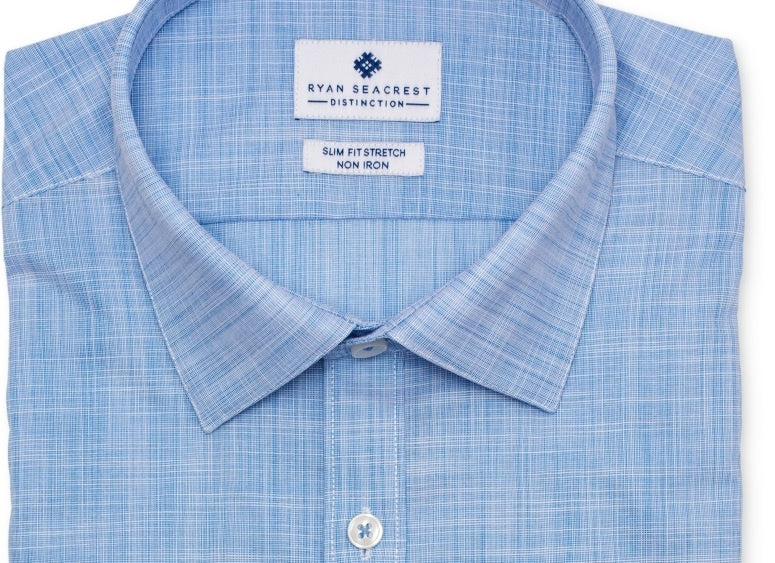 Camisa social masculina Ryan Seacrest Distinction Ultimate Slim Fit, sem passar a ferro, elástica, tamanho azul 17x36-37