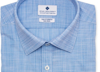 Camisa social masculina Ryan Seacrest Distinction Ultimate Slim Fit, sem passar a ferro, elástica, tamanho azul 17x36-37