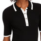 Camisa polo feminina canelada contrastante Maison Jules, preta, tamanho extragrande