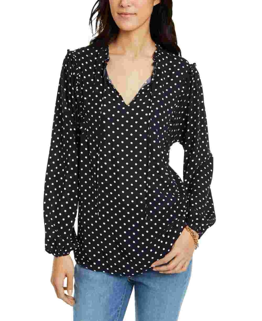 Blusa Tommy Hilfiger Feminina Estampada Gola Babada Azul Tamanho P