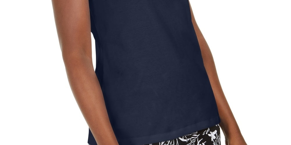 Regata feminina Karen Scott com decote em V e detalhe de fechadura, azul, tamanho grande