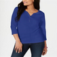 Camisa Henley de algodão feminina Karen Scott, azul, tamanho pequeno G
