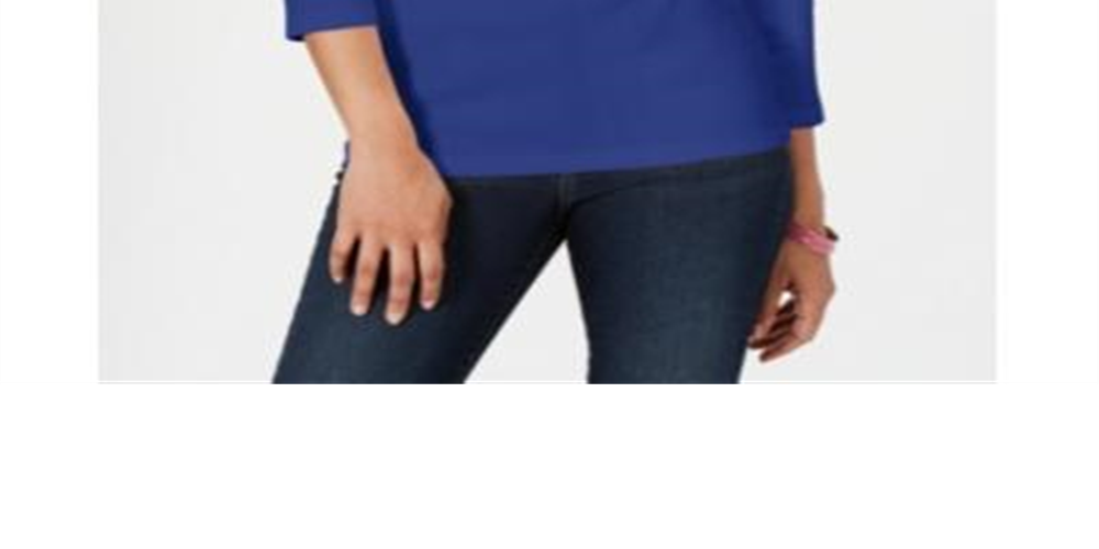 Camisa Henley de algodão feminina Karen Scott, azul, tamanho pequeno G