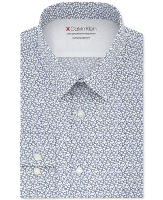 Camisa social masculina Calvin Klein com ajuste extra fino e estampa elástica com regulagem de temperatura, azul, tamanho 12x32x33