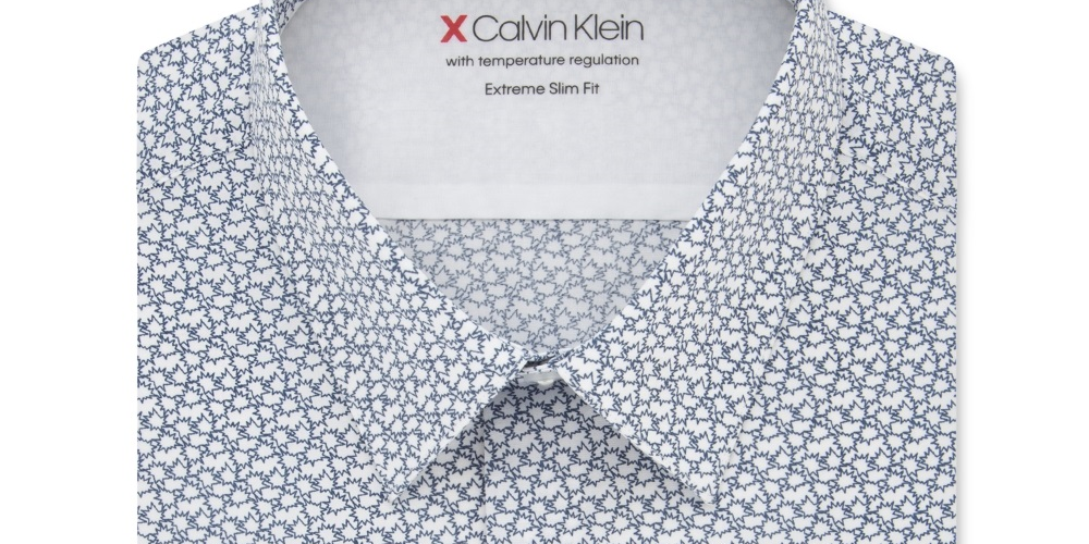 Camisa social masculina Calvin Klein com ajuste extra fino e estampa elástica com regulagem de temperatura, azul, tamanho 12x32x33