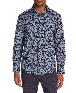 Camisa Masculina Tallia Slim Fit Performance Stretch Floral Manga Longa Preta Tamanho XX-G