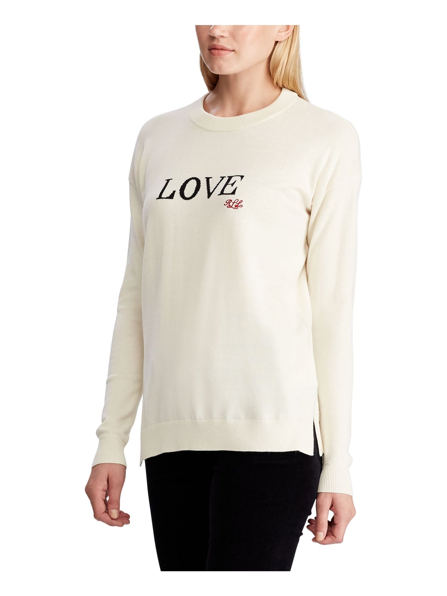 Suéter Ralph Lauren Feminino com Estampa de Logo e Gola Redonda, Manga Longa, Branco, Tamanho Grande