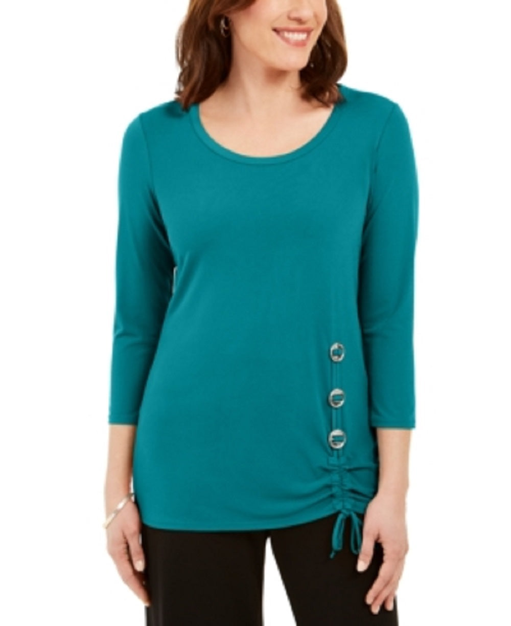Túnica feminina JM Collection com acabamento em ferragens, azul, tamanho pequeno