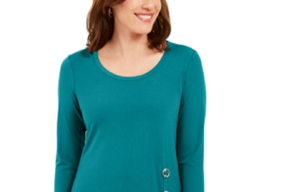 Túnica feminina JM Collection com acabamento em ferragens, azul, tamanho pequeno