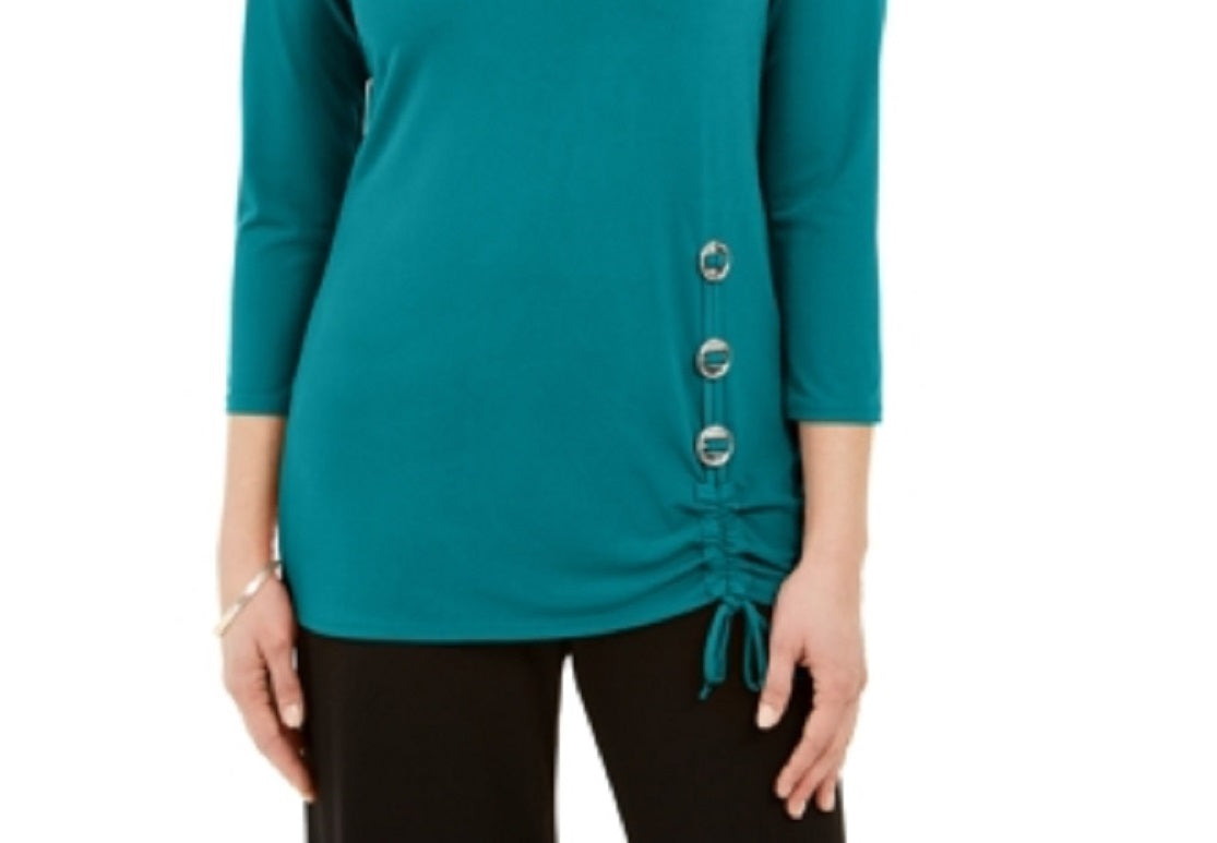 Túnica feminina JM Collection com acabamento em ferragens, azul, tamanho pequeno