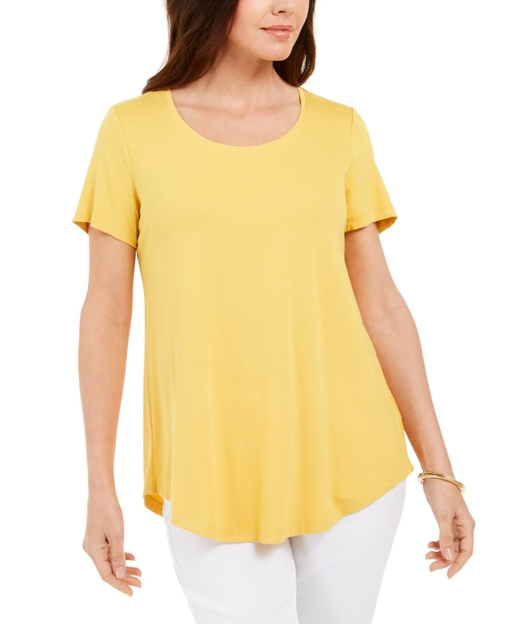 JM Collection Top feminino com decote redondo dourado tamanho grande