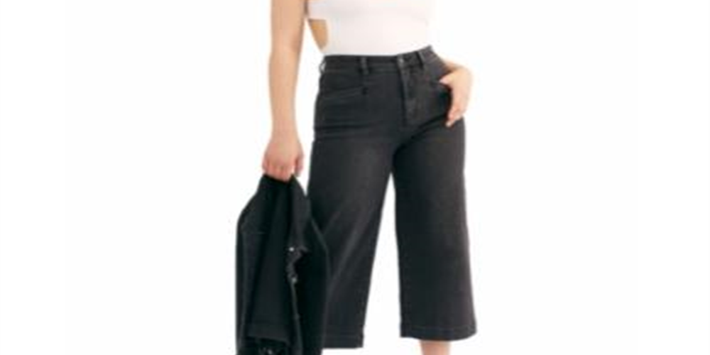Calça jeans cropped feminina Free People com cadarço, preta, tamanho 31