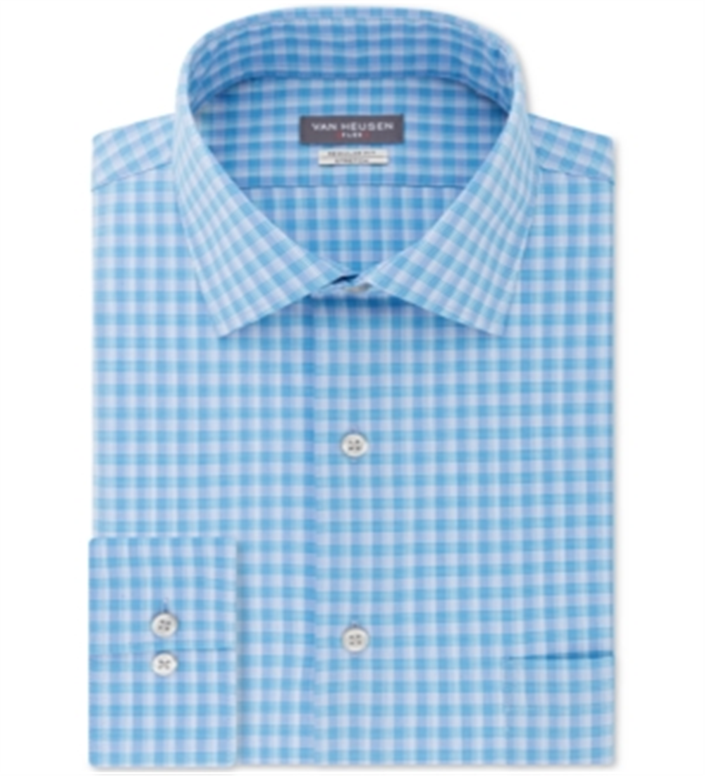Camisa social masculina Van Heusen de ajuste regular, azul, tamanho 16
