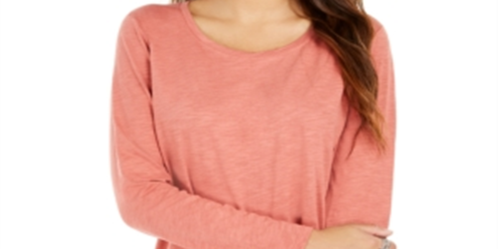 Blusa feminina de manga comprida e gola redonda, estilo &amp; co, laranja, tamanho extrapequeno