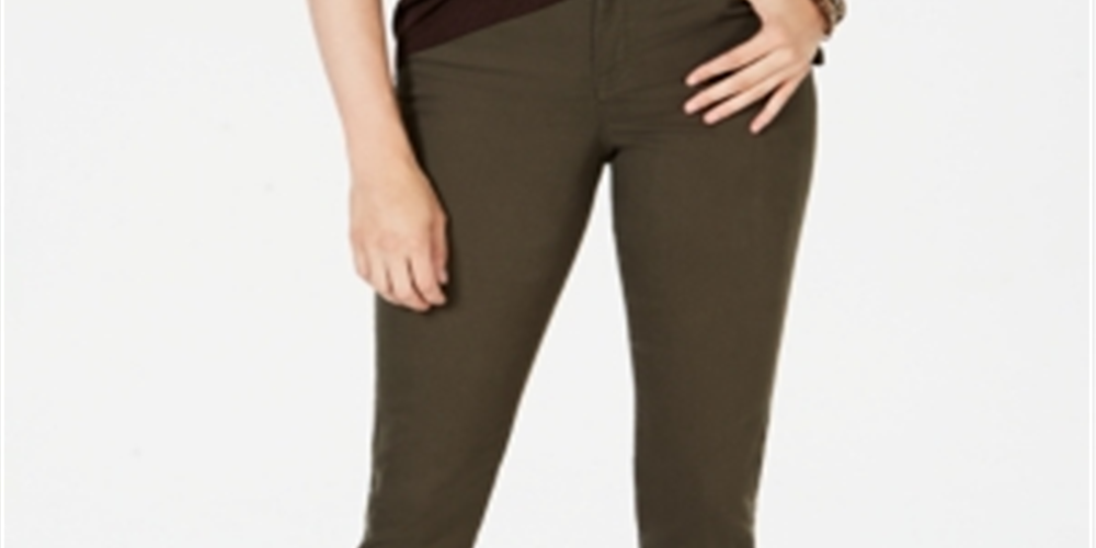 Jeans feminino estilo &amp; co com controle de barriga, perna justa, verde, tamanho 2