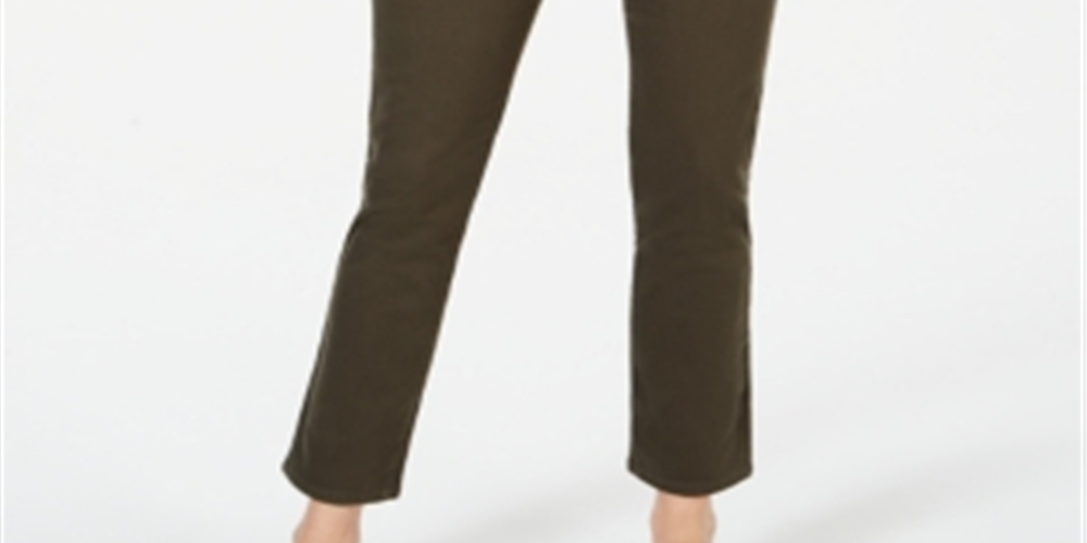 Jeans feminino estilo &amp; co com controle de barriga, perna justa, verde, tamanho 2