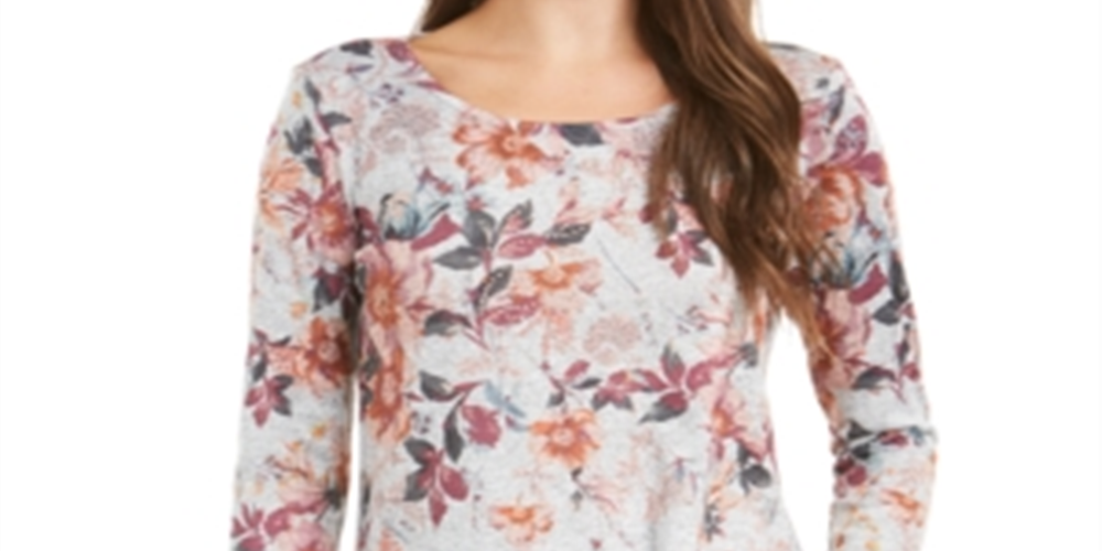 Blusa feminina com estampa floral estilo &amp; co, cinza, floral, tamanho P