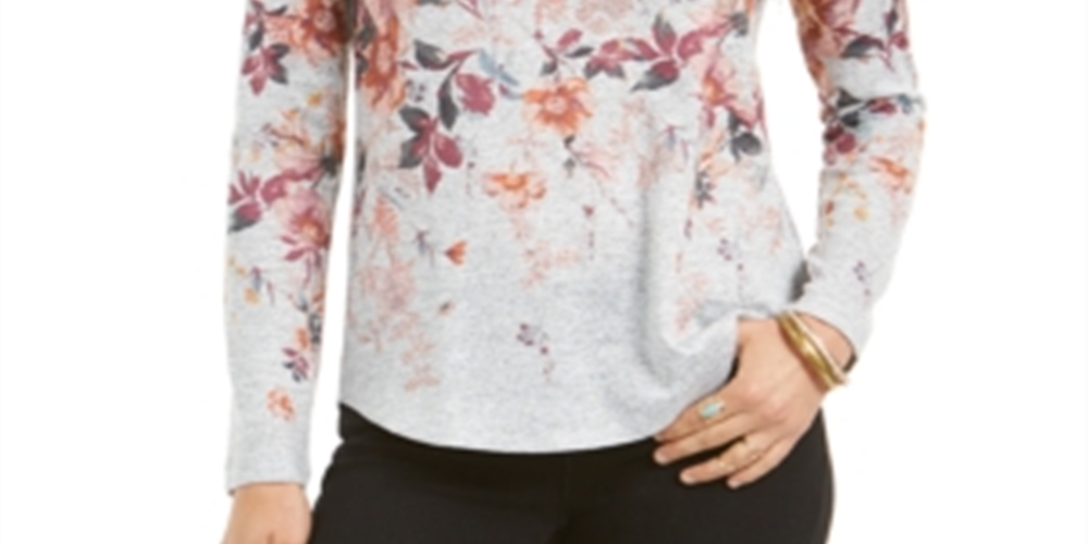 Blusa feminina com estampa floral estilo &amp; co, cinza, floral, tamanho P